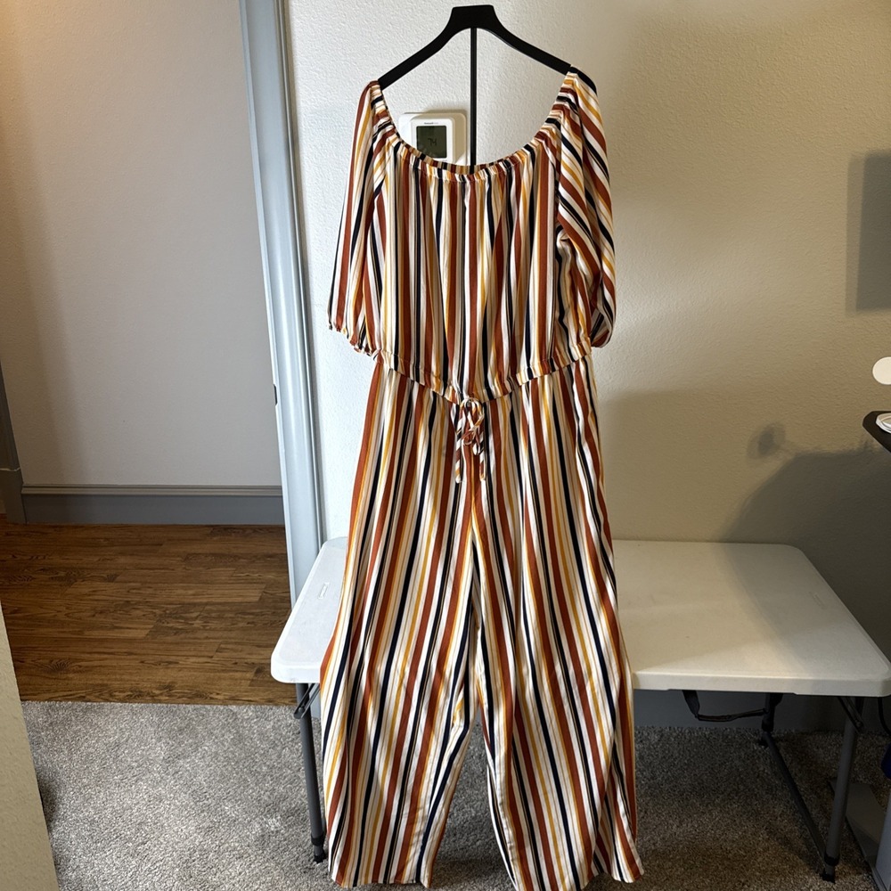 Toxik3 Women's Strapless Jumpsuit Pockets Tube Top Colorful Stripes Size 3XL